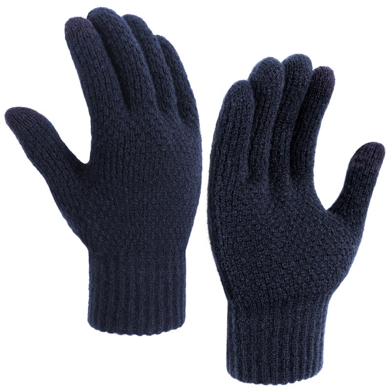TOBEHIGHER Winter Touchscreen Gloves for Men - Thermal Soft Knit Gloves for Running, Driving and Hiking Blue - Image 1