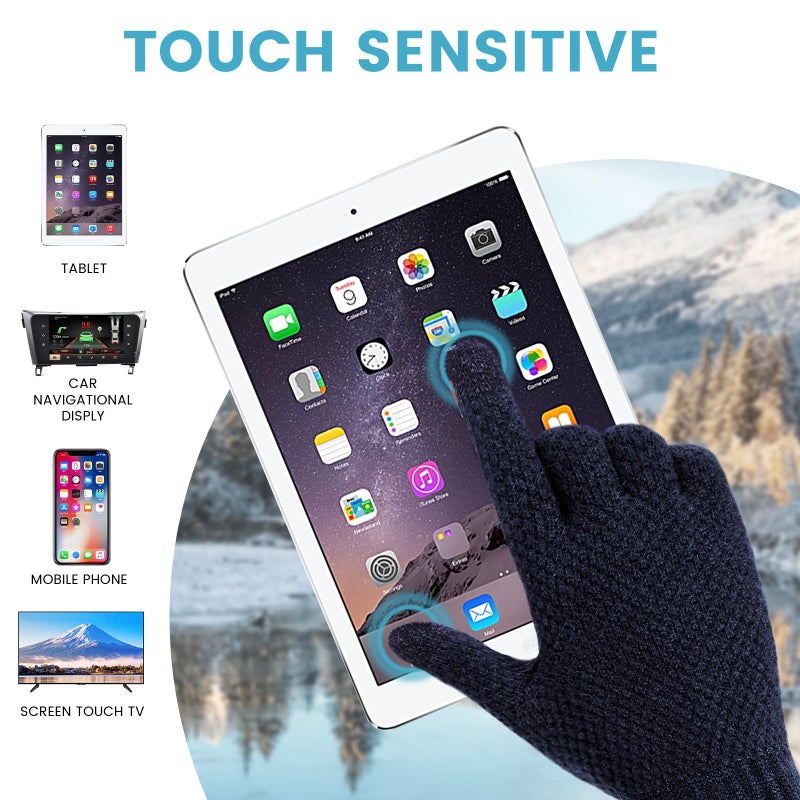 TOBEHIGHER Winter Touchscreen Gloves for Men - Thermal Soft Knit Gloves for Running, Driving and Hiking Blue - Image 5