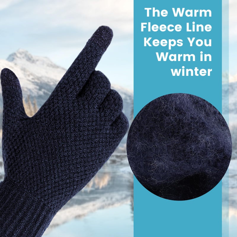 TOBEHIGHER Winter Touchscreen Gloves for Men - Thermal Soft Knit Gloves for Running, Driving and Hiking Blue - Image 4