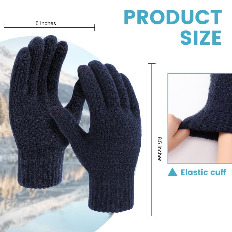 TOBEHIGHER Winter Touchscreen Gloves for Men - Thermal Soft Knit Gloves for Running, Driving and Hiking Blue - Image 3