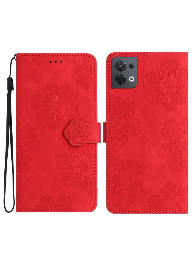 S-TOP Case For OPPO Reno8 5G Flower Embossing Pattern Leather Phone Case - Image 1