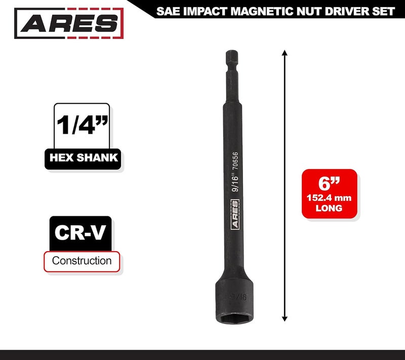 ARES 70656-9/16-Inch Magnetic Impact Nut Driver - Impact Grade Nut Setter with Industrial Strength Magnet - Image 1