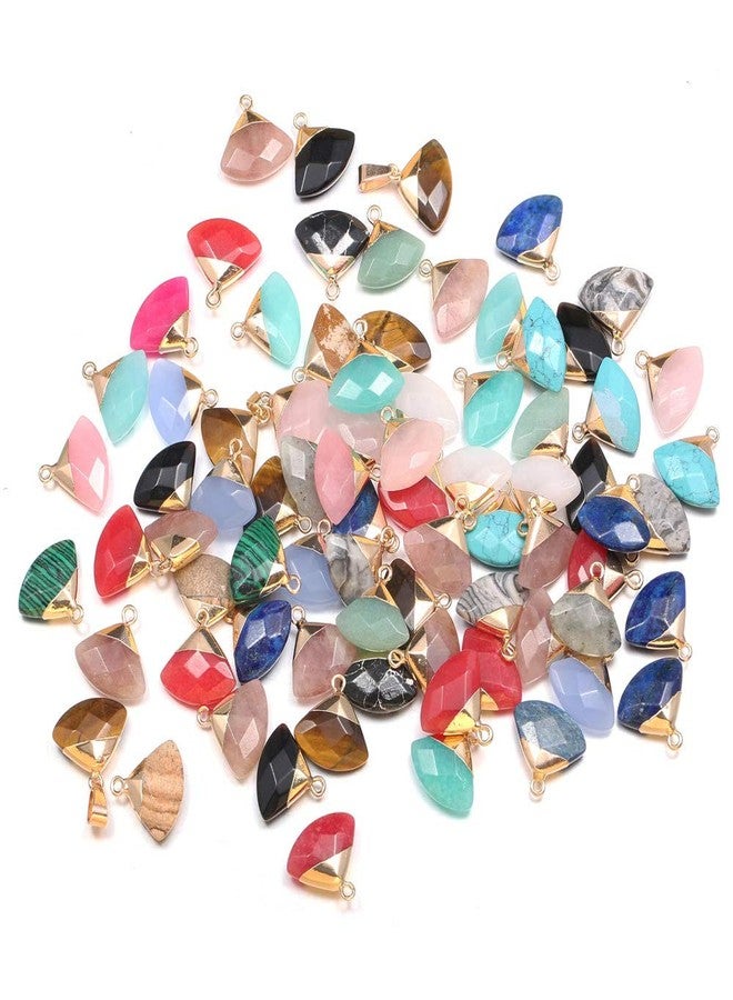 Zotoone Wholesale Natural Stone Pendants, Fan Shaped Faceted Crystal Quartz Stone Charms, Jade Turquoise Agate Semi Precious Pendants for Bracelet Necklace Jewelry Making DIY (Mix Style 5pcs) - Image 2
