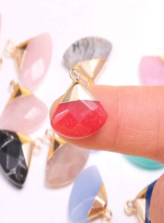 Zotoone Wholesale Natural Stone Pendants, Fan Shaped Faceted Crystal Quartz Stone Charms, Jade Turquoise Agate Semi Precious Pendants for Bracelet Necklace Jewelry Making DIY (Mix Style 5pcs) - Image 4