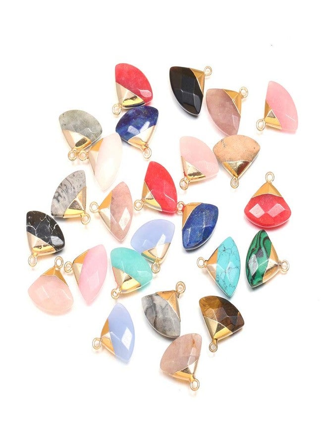 Zotoone Wholesale Natural Stone Pendants, Fan Shaped Faceted Crystal Quartz Stone Charms, Jade Turquoise Agate Semi Precious Pendants for Bracelet Necklace Jewelry Making DIY (Mix Style 5pcs) - Image 1