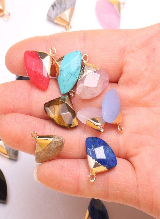 Zotoone Wholesale Natural Stone Pendants, Fan Shaped Faceted Crystal Quartz Stone Charms, Jade Turquoise Agate Semi Precious Pendants for Bracelet Necklace Jewelry Making DIY (Mix Style 5pcs) - Image 3