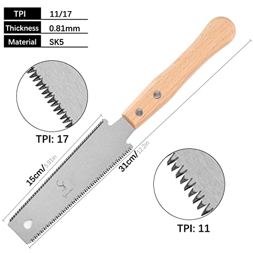 SS SHOVAN Japanese Hand Saw Woodworking Tools, SS SHOVAN Double Edged 11/17 TPI Flush Cut Saw, Wooden Handle Pull Saw Small Handsaw for Fine Cutting Wood - Image 2