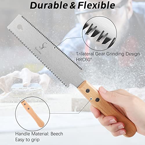 SS SHOVAN Japanese Hand Saw Woodworking Tools, SS SHOVAN Double Edged 11/17 TPI Flush Cut Saw, Wooden Handle Pull Saw Small Handsaw for Fine Cutting Wood - Image 4