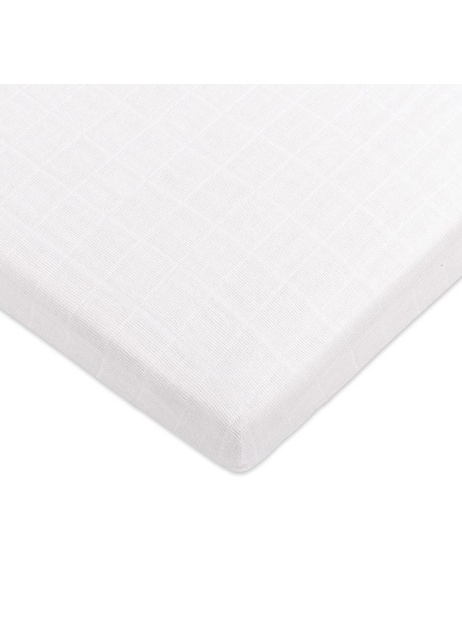 Babyletto 100% Organic Cotton All-Stages Midi Crib Sheet, GOTS-Certified, Fitted 360°, Ultra-Soft and Breathable Muslin - Plain White - Image 1