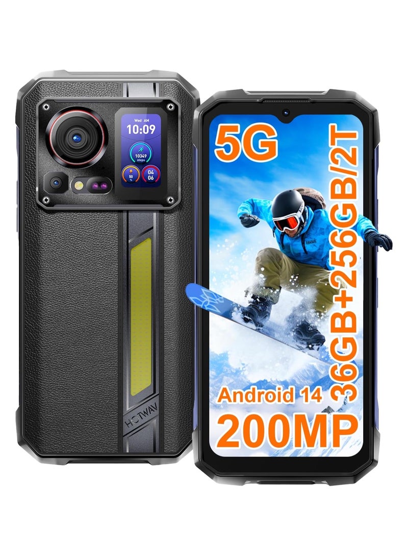 HOTWAV Hyper 7 Pro 5G Rugged Phone, 36GB + 256GB/2TB Android 14 Waterproof Phone, 6.6"FHD+ 2K Display Cell Phone, 10800mAh Battery, 200MP + 32MP Camera, Octa Core, Dual Sim, NFC, OTG, 120Hz, 33W, GPS - Black - Image 1