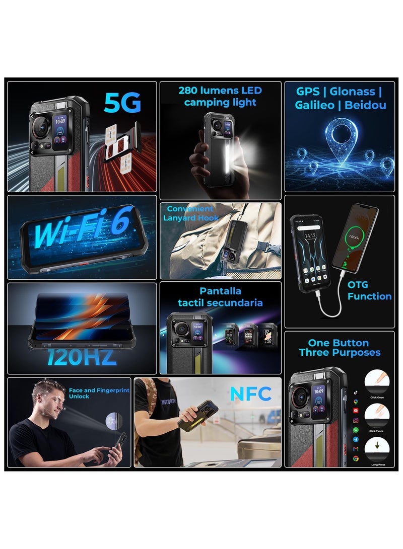 HOTWAV Hyper 7 Pro 5G Rugged Phone, 36GB + 256GB/2TB Android 14 Waterproof Phone, 6.6"FHD+ 2K Display Cell Phone, 10800mAh Battery, 200MP + 32MP Camera, Octa Core, Dual Sim, NFC, OTG, 120Hz, 33W, GPS - Black - Image 5