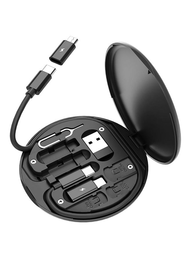 USB Cable Conversion Storage Box, 60W Fast Charging Cable Case Aluminum Alloy Convertor Contains Card Slot, Multifunctional Data Transfer storage Box with Phone Holder (Black)  - Image 1