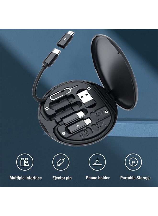 USB Cable Conversion Storage Box, 60W Fast Charging Cable Case Aluminum Alloy Convertor Contains Card Slot, Multifunctional Data Transfer storage Box with Phone Holder (Black)  - Image 4