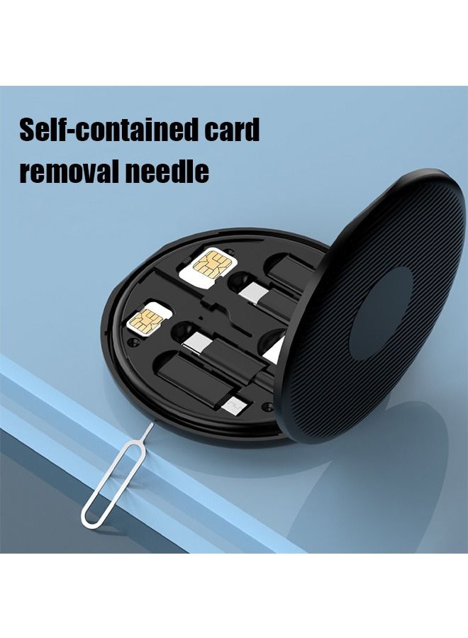 USB Cable Conversion Storage Box, 60W Fast Charging Cable Case Aluminum Alloy Convertor Contains Card Slot, Multifunctional Data Transfer storage Box with Phone Holder (Black)  - Image 3