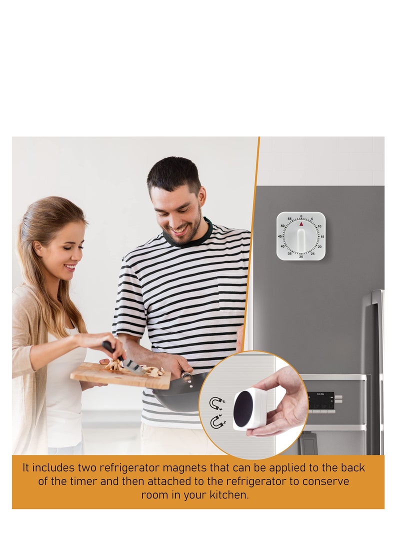 SYOSI 2-Pack Square 60 Minute Mechanical Kitchen Timer,Chef Cooking Timer Clock with Loud Alarm,No Batteries Required - Kitchen Learning Management Timer Magnetic Backing with Fridge Magnets  - Image 2