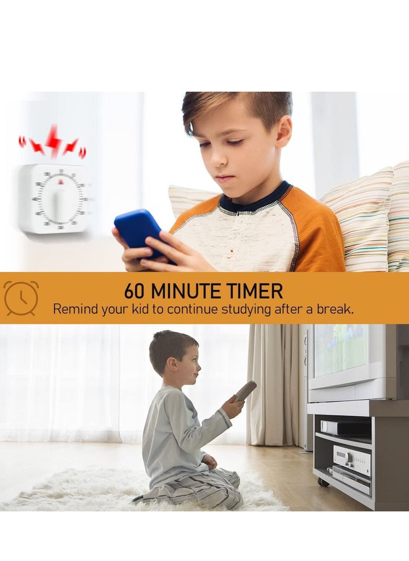 SYOSI 2-Pack Square 60 Minute Mechanical Kitchen Timer,Chef Cooking Timer Clock with Loud Alarm,No Batteries Required - Kitchen Learning Management Timer Magnetic Backing with Fridge Magnets  - Image 3