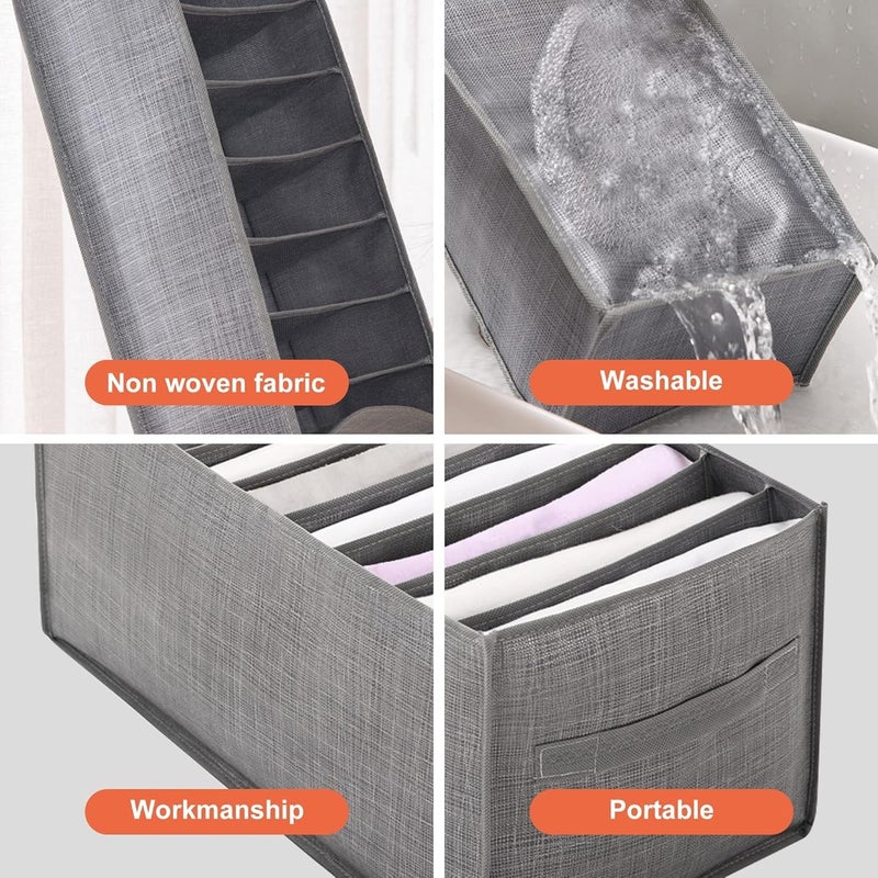 3Pcs Clothes Drawer Organizer Foldable Wardrobe Storage Organiser 7/7/9 Grids Jeans Storage Organiser Washable Drawer Divider for Trousers Pants T-shirt Legging Skirts (L/M/S-Grey) - Image 4