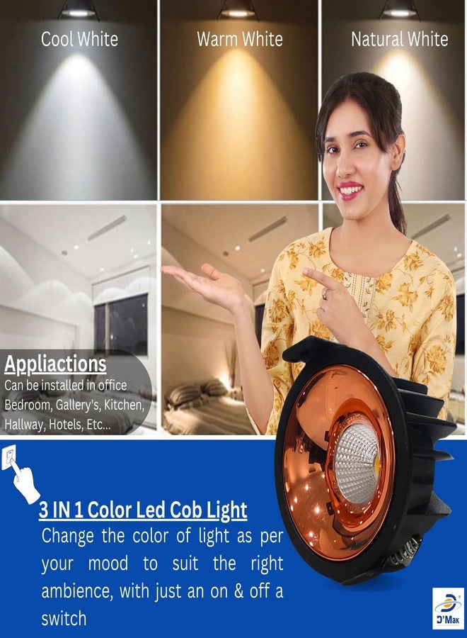 D'Mak مصباح D'Mak LED COB بقوة 7 واط ذو هيكل أسود مع عاكس ذهبي وردي (2، 3 في 1) - Image 2