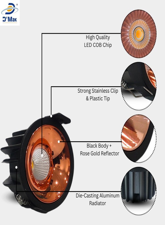 D'Mak مصباح D'Mak LED COB بقوة 7 واط ذو هيكل أسود مع عاكس ذهبي وردي (2، 3 في 1) - Image 5
