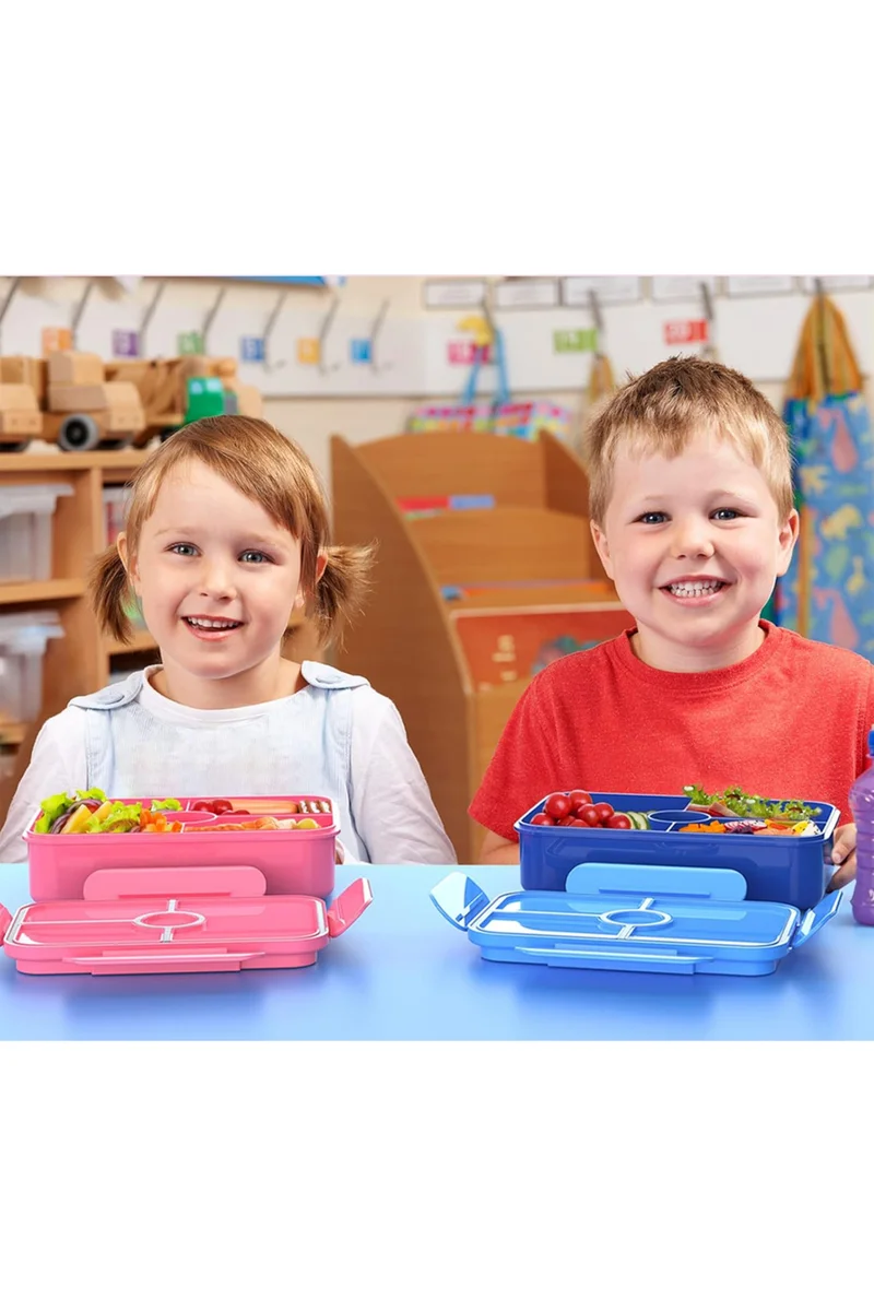 STAR BABiES Star Babies Cute Cat Theme Bento Lunch Box with 4 Compartments, BPA Free, Leak-Proof, Toddler-Friendly, 3 Years+ size 22*16.5*4.85cm, Microwave Safe, Easy to clean, Keep Fresh - Purple