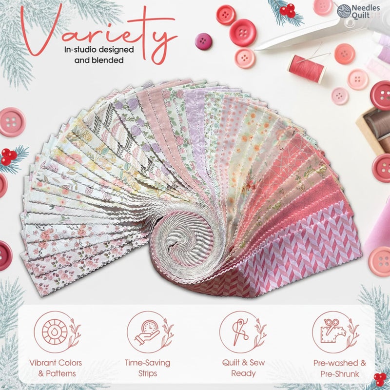 NEEDLES QUILT STUDIO Jelly Roll for Quilting Clearance 40 Strip 2.5" x 44" | Cotton Strips Bundles â€“ Perfect Quilting Fabric for Sewing, Precut Quilt Projects, and DIY Crafts (Blushing Bouquet) - Image 2