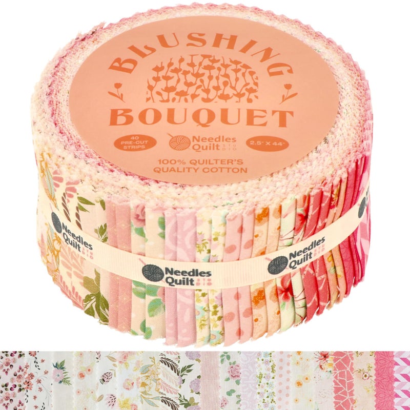 NEEDLES QUILT STUDIO Jelly Roll for Quilting Clearance 40 Strip 2.5" x 44" | Cotton Strips Bundles â€“ Perfect Quilting Fabric for Sewing, Precut Quilt Projects, and DIY Crafts (Blushing Bouquet) - Image 1