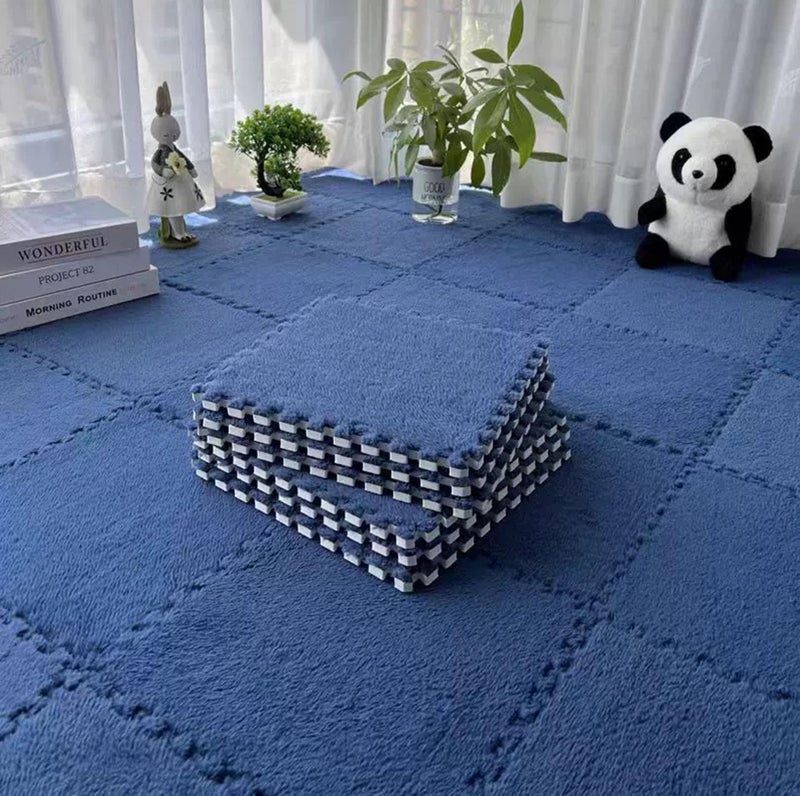 HUIDUO 16 Pcs Kids Foam Interlocking Carpet Tiles with Border, Thick Carpet Squares Plush Floor Playmats Baby Crawling Rug - 49" x 49" (Navy Blue, 16 Tiles) - Image 1