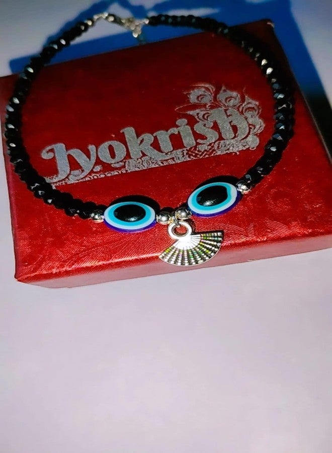 Jyokrish Handmade White Metal black Beads hanging artificial fan evil eye chain anklet For Women | girls | Nazariya |Anklet |Payal | Nazar Battu | single leg |free size - Image 4