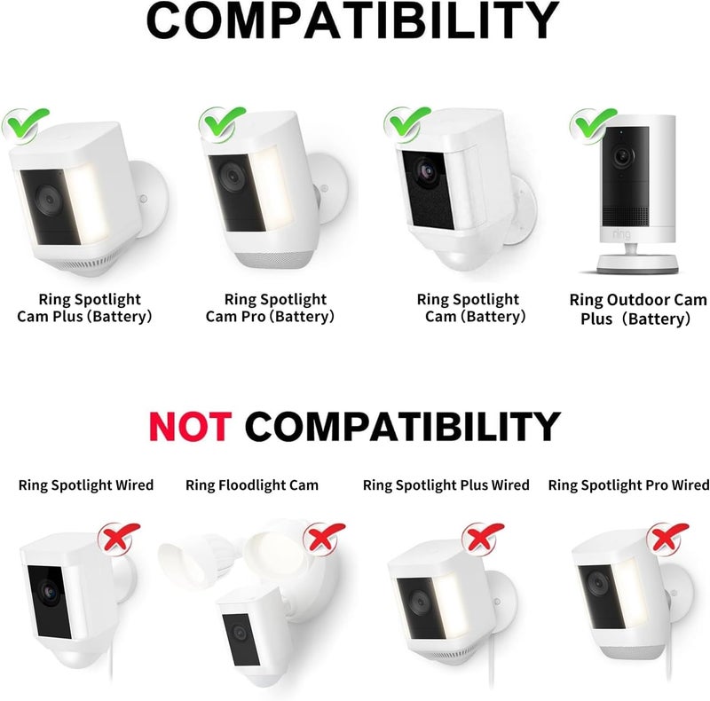 ALERTCAM 2Pack Security Wall Mount for Ring Spotlight Cam Plus/Pro (Battery), 360° Adjustable Indoor/Outdoor Mounting Bracket for Ring Surveillance Camera System - White - Image 2