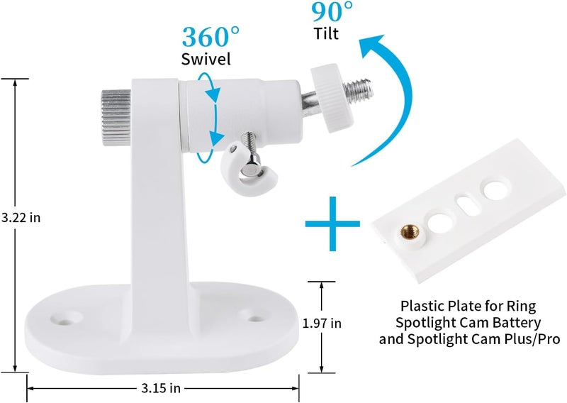 ALERTCAM 2Pack Security Wall Mount for Ring Spotlight Cam Plus/Pro (Battery), 360° Adjustable Indoor/Outdoor Mounting Bracket for Ring Surveillance Camera System - White - Image 3