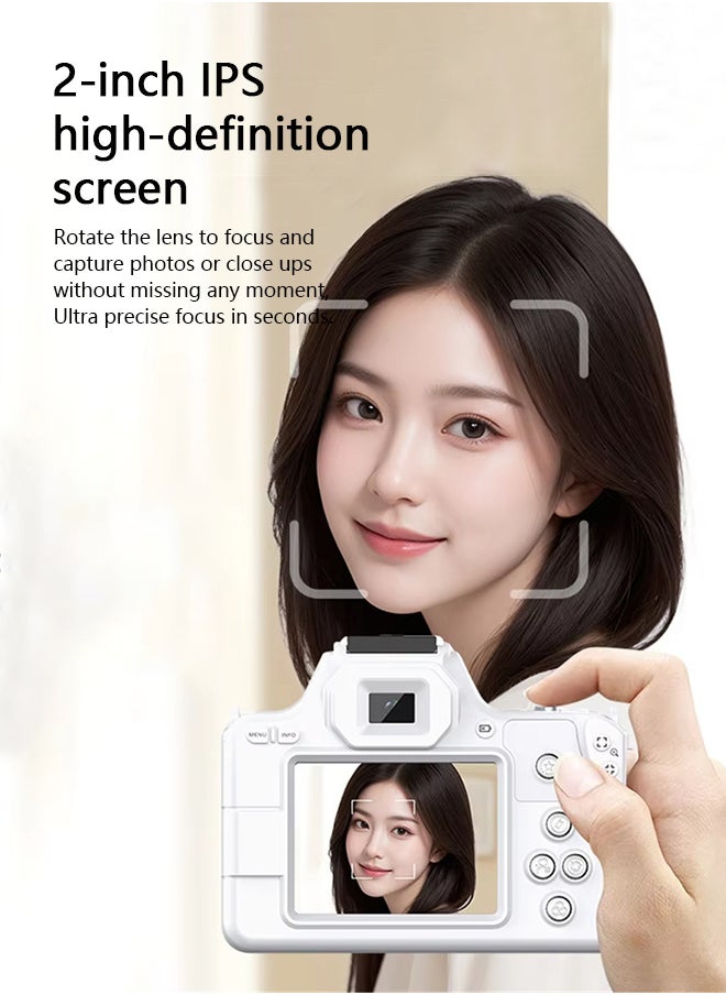 Generic - D11 Rotating Lens Digital Camera Dual Camera Mini DSLR for Vlogging Selfie HD Portable Travel Photography, 48MP, 2inch IPS Screen, Auto Focus 16X Zoom with 128G Memory Card - Image 1