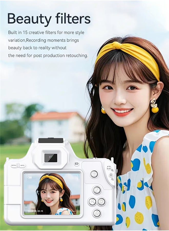 Generic - D11 Rotating Lens Digital Camera Dual Camera Mini DSLR for Vlogging Selfie HD Portable Travel Photography, 48MP, 2inch IPS Screen, Auto Focus 16X Zoom with 128G Memory Card - Image 1