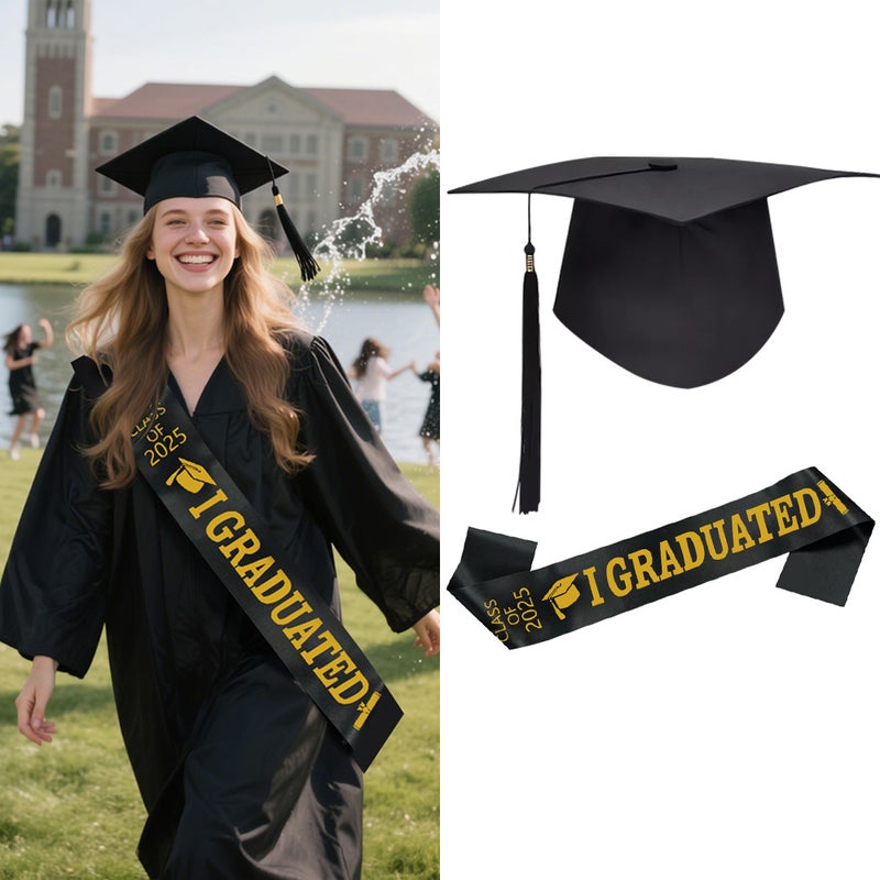 New Cross-border Bachelors 2-piece Graduation Season Party Graduation Photo Hair Band Shoulder Belt Wedding Cross-border Amazon “i graduated in 2025” black bachelor’s suit 2 pieces