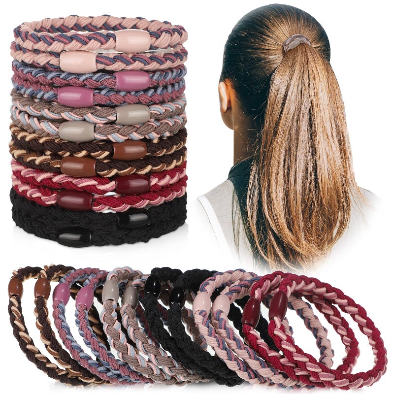 Chuangdi 12 Pieces Cotton Hair Ties Braided Elastic Hair Bands Ropes Braided Ponytail Holders Accessories for WomenAssorted Colors