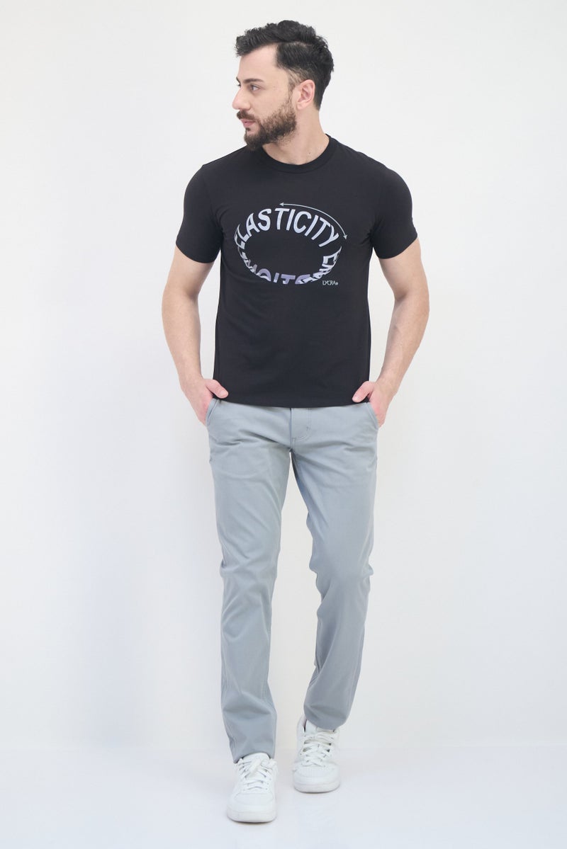 SELECTED تي شيرت رجالي بأكمام قصيرة وياقة دائرية، مطبوع برسومات، أسود - Image 4