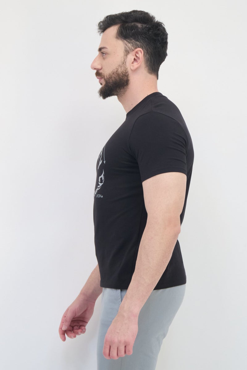 SELECTED تي شيرت رجالي بأكمام قصيرة وياقة دائرية، مطبوع برسومات، أسود - Image 2