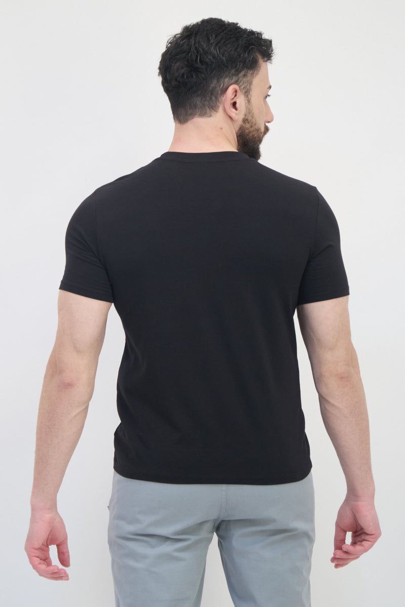 SELECTED تي شيرت رجالي بأكمام قصيرة وياقة دائرية، مطبوع برسومات، أسود - Image 3