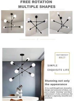 Haikomin Modern Sputnik Chandelier 6-Light Black Ceiling Lighting Mid-Century Pendant Light Fixture for Kitchen Island Dining Room Living Room Bedroom  - Image 4