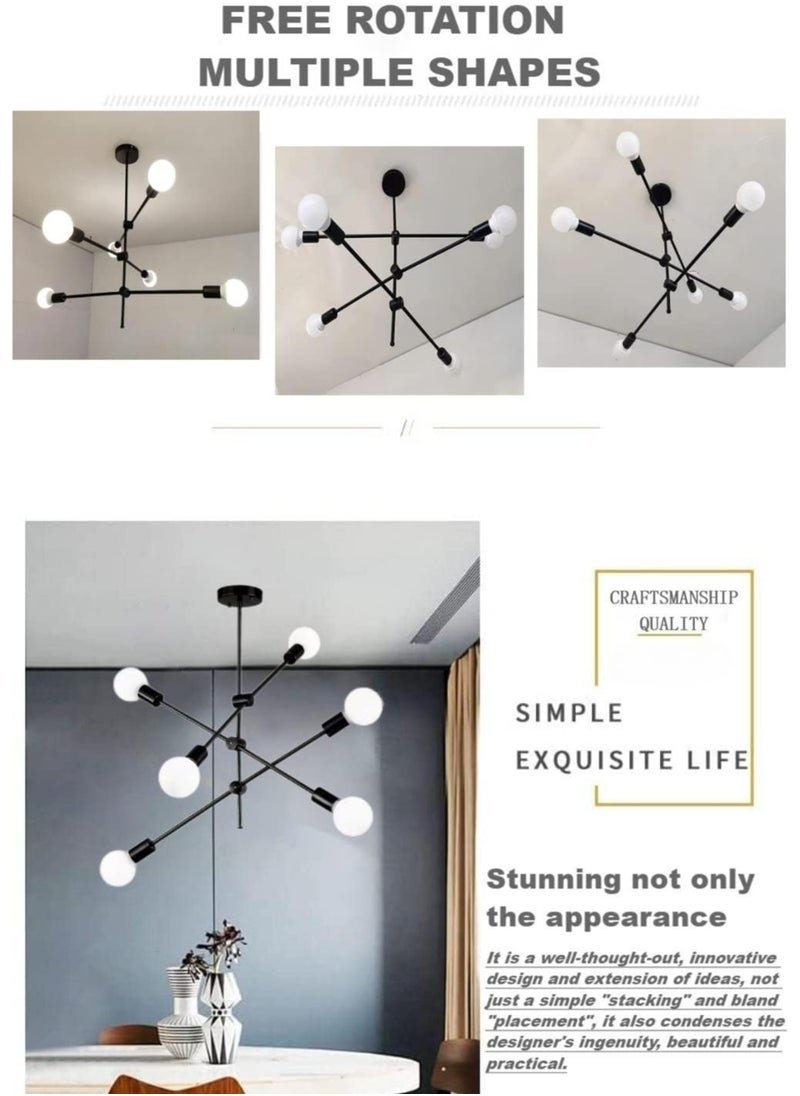 Haikomin Modern Sputnik Chandelier 6-Light Black Ceiling Lighting Mid-Century Pendant Light Fixture for Kitchen Island Dining Room Living Room Bedroom  - Image 4