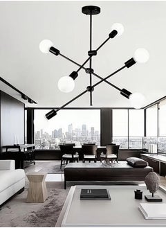 Haikomin Modern Sputnik Chandelier 6-Light Black Ceiling Lighting Mid-Century Pendant Light Fixture for Kitchen Island Dining Room Living Room Bedroom  - Image 1