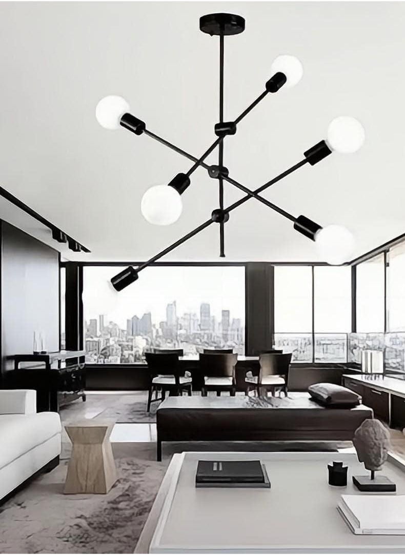 Haikomin Modern Sputnik Chandelier 6-Light Black Ceiling Lighting Mid-Century Pendant Light Fixture for Kitchen Island Dining Room Living Room Bedroom  - Image 1