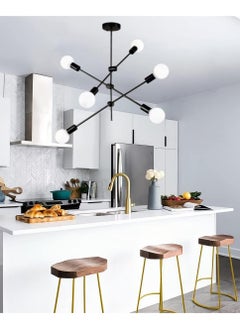 Haikomin Modern Sputnik Chandelier 6-Light Black Ceiling Lighting Mid-Century Pendant Light Fixture for Kitchen Island Dining Room Living Room Bedroom  - Image 5