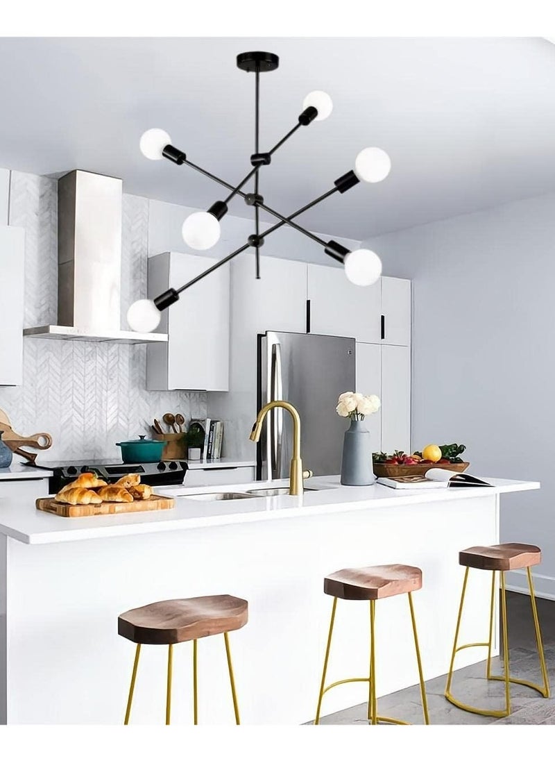Haikomin Modern Sputnik Chandelier 6-Light Black Ceiling Lighting Mid-Century Pendant Light Fixture for Kitchen Island Dining Room Living Room Bedroom  - Image 5