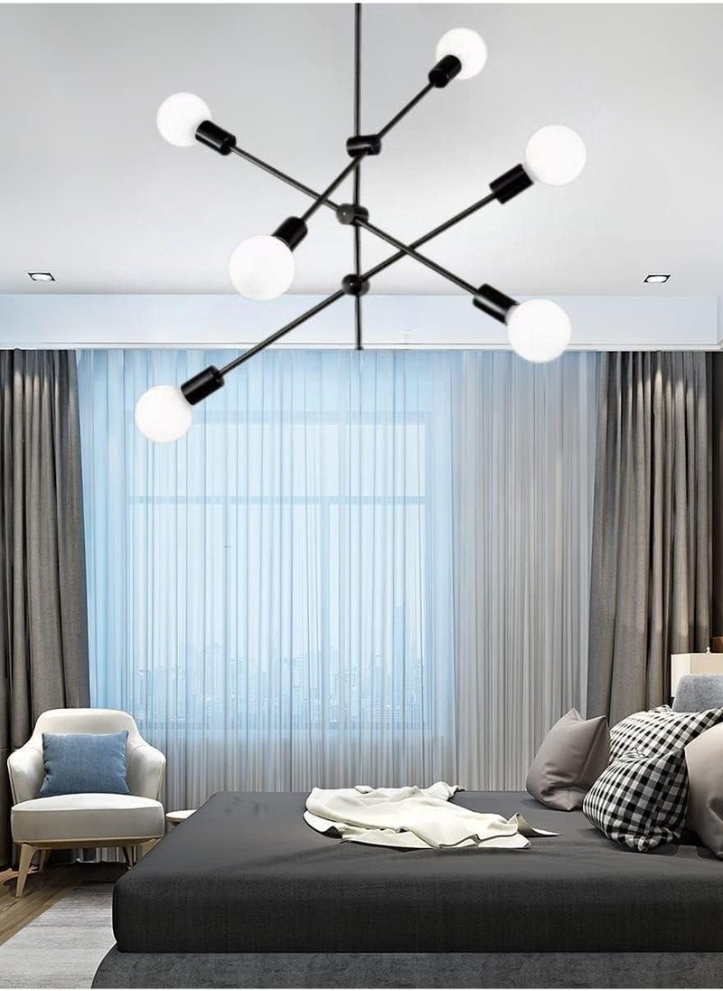 Haikomin - Modern Sputnik Chandelier 6-Light Black Ceiling Lighting Mid-Century Pendant Light Fixture for Kitchen Island Dining Room Living Room Bedroom - Image 1