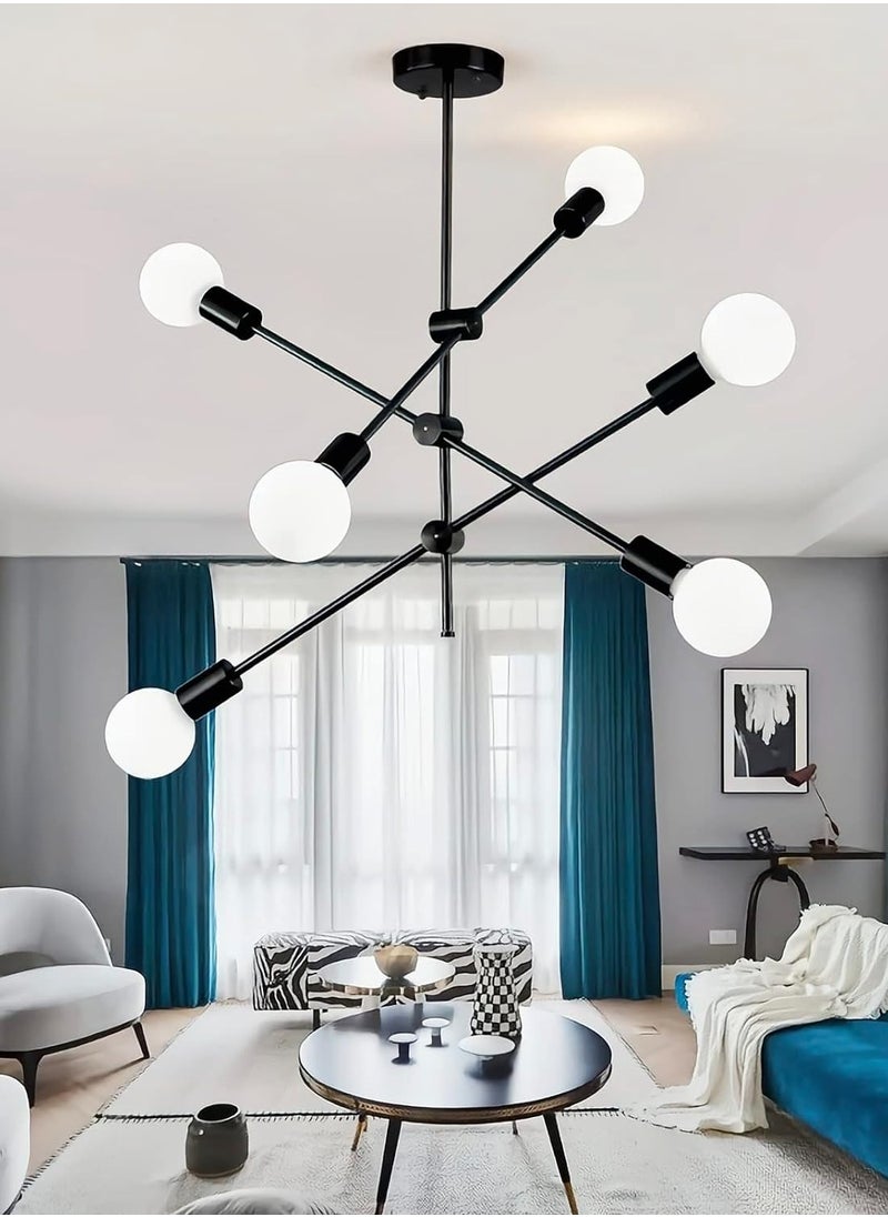 Haikomin - Modern Sputnik Chandelier 6-Light Black Ceiling Lighting Mid-Century Pendant Light Fixture for Kitchen Island Dining Room Living Room Bedroom - Image 1