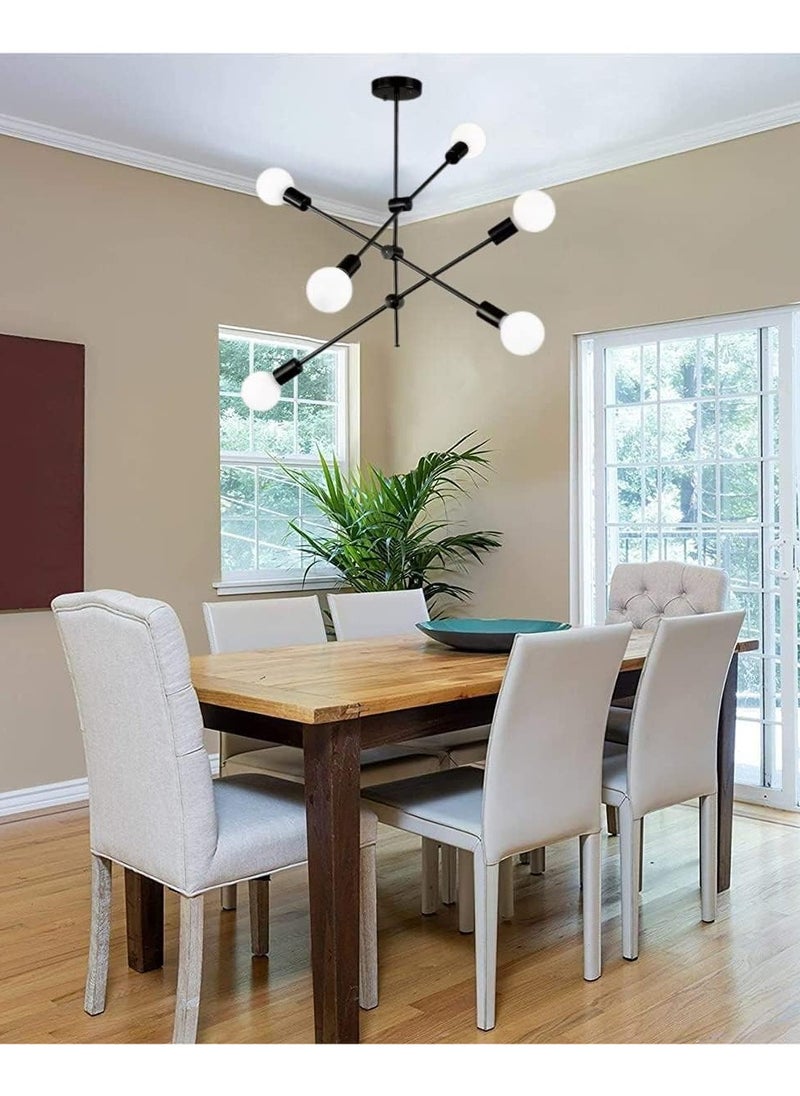 Haikomin - Modern Sputnik Chandelier 6-Light Black Ceiling Lighting Mid-Century Pendant Light Fixture for Kitchen Island Dining Room Living Room Bedroom - Image 1