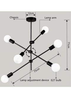 Haikomin Modern Sputnik Chandelier 6-Light Black Ceiling Lighting Mid-Century Pendant Light Fixture for Kitchen Island Dining Room Living Room Bedroom  - Image 2
