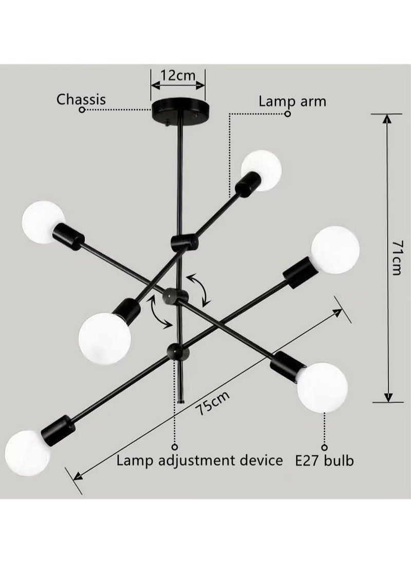 Haikomin Modern Sputnik Chandelier 6-Light Black Ceiling Lighting Mid-Century Pendant Light Fixture for Kitchen Island Dining Room Living Room Bedroom  - Image 2