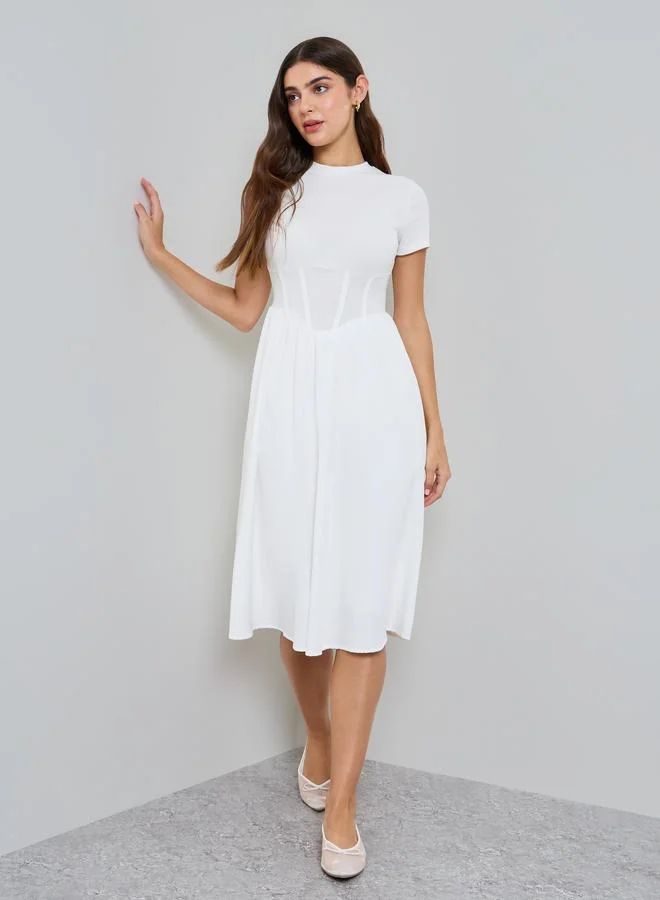 تايك تو Pink Corset Waist A-Line Midi Dress