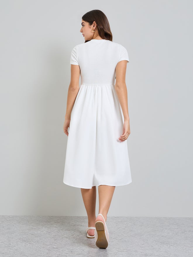 Styli Pink Corset Waist A-Line Midi Dress - Image 5